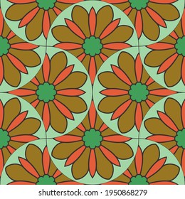 Abstract mandala fish scale seamless pattern. Ornamental tile, mosaic background. Floral patchwork infinity card. Arabic, Indian, ottoman motifs.