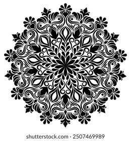 Abstract mandala floral pattern,black flower ornament.