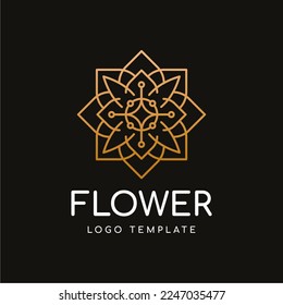 Resumen del diseño del icono del logotipo de la flor de mandala. Elegante símbolo de línea. Signo vectorial premium.