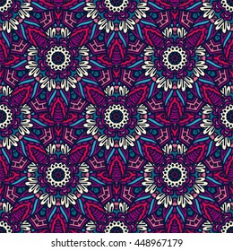 abstract mandala flowers pattern ornamental. mosaic floral tiles vintage ethnic seamless vector