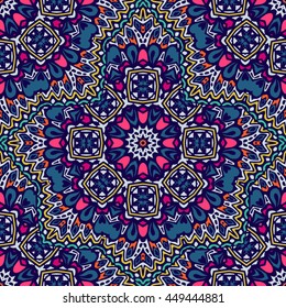 abstract mandala flowers pattern ornamental. mosaic floral tiles vintage ethnic seamless vector