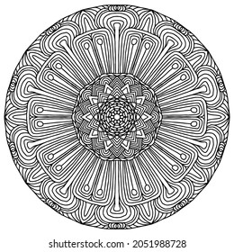 abstract mandala with folk style floral ornaments on a white background for coloring, vector