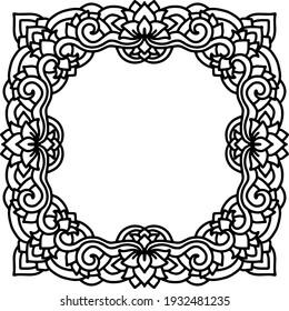Abstract mandala frame. Asian floral pattern. Black and white authentic background. Vector illustration.