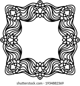 Abstract mandala frame. Asian floral pattern. Black and white authentic background. Vector illustration.