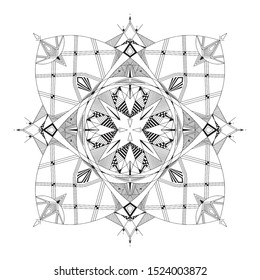 Abstract Mandala. Hand drawing coloring book for adults. Beautiful drawings with patterns and small details. One of a series of painted pictures. Black and white pattern. Art therapy.