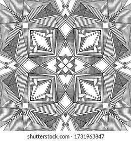 Abstract Mandala. Hand drawing coloring book for adults. Beautiful drawings with patterns and small details. One of a series of painted pictures. Black and white pattern. Art therapy.