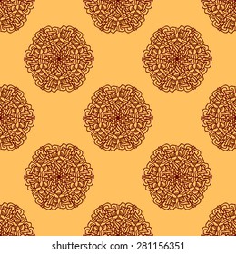 Abstract mandala hand drawn seamless pattern.Vintage texture.Vector background for your design