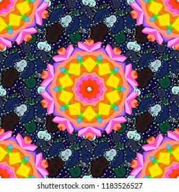 Abstract Mandala. Islam, Arabic, Indian, turkish, pakistan, chinese, ottoman motifs. Vector illustration. Vintage decorative elements. Oriental colored pattern on blue, orange and black colors.
