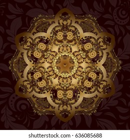 Abstract Mandala. Islam, Arabic, Indian, turkish, pakistan, chinese, ottoman motifs. Vector illustration. Vintage decorative elements. Oriental golden pattern on brown background.