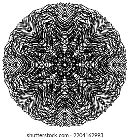 abstract mandala with lines in the form of waves drawn on a white background