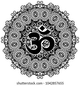 Abstract Mandala and OM decorative symbol.Mehndi style.Vintage decorative elements .Ethnic Mandala ornament.Vector Henna tattoo style. on isolate background for textile,greeting card,color book,print.