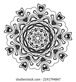 Abstract mandala, oriental flower. Vector circular symmetrical illustration made with a line. A picture for coloring books for adults. Contour drawing.