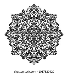Abstract mandala ornament. Asian pattern. Black and white authentic background. Vector illustration.
