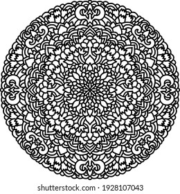 Abstract mandala ornament. Asian pattern. Black and white authentic background. Vector illustration.