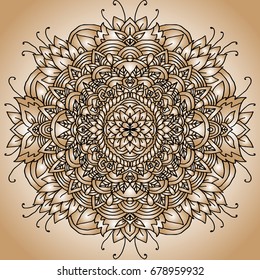 Abstract mandala ornament. Asian pattern. Golden gradient authentic background.