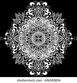 Abstract mandala ornament. Asian pattern. Black and white authentic background. Vector illustration