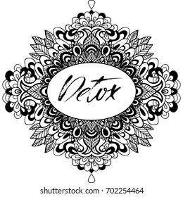 Abstract mandala ornament. Asian pattern. Black and white authentic background. Vector illustration.