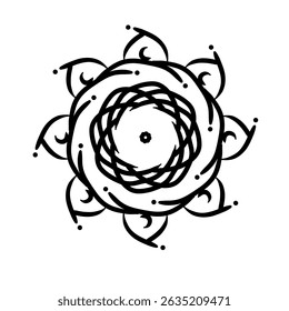 Abstract Mandala Ornament with Geometric Spiral Pattern – Hand Drawn Black and White Decorative Design