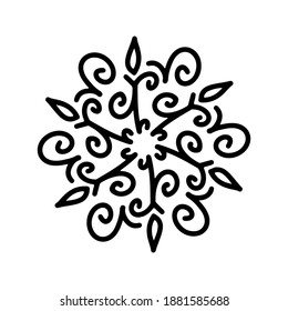 Abstract mandala ornament. Snowflake pattern. Black and white authentic background. Vector illustration.