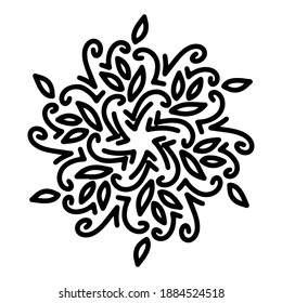 Abstract mandala ornament. Snowflake pattern. Black and white authentic background. Vector illustration.