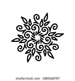 Abstrakte Mandala-Ornament. Schneeflocken-Muster. Schwarz-weißer, authentischer Hintergrund. Vektorgrafik.
