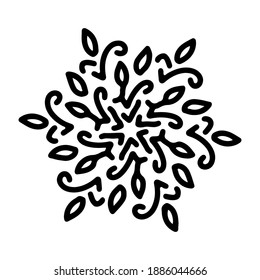 Abstract mandala ornament. Snowflake pattern. Black and white authentic background. Vector illustration.