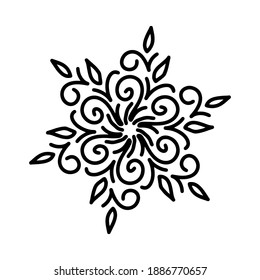 Abstract mandala ornament. Snowflake pattern. Black and white authentic background. Vector illustration.