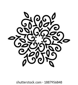 Abstract mandala ornament. Snowflake pattern. Black and white authentic background. Vector illustration.