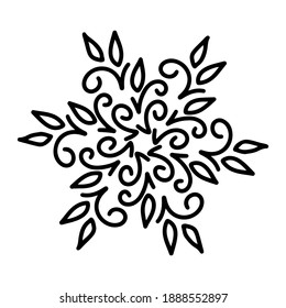 Abstract mandala ornament. Snowflake pattern. Black and white authentic background. Vector illustration.