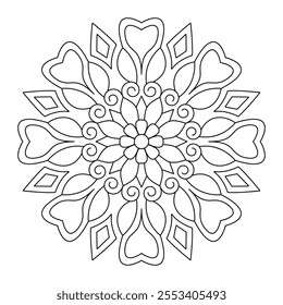 Abstract mandala pattern geometric shape coloring book page, vector file, tattoo design, vector file, wall art, simple mandala art, for a wallpaper Paint shirt and tile Sticker Design, vector file