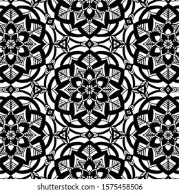 Abstract mandala  seamless pattern. Ornamental tile, mosaic background. Floral patchwork infinity card. Arabic, Indian, ottoman motifs. Vector illustration