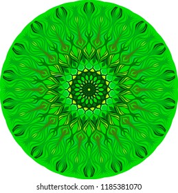 Abstract mandala shape. Decorative element for design in green colors. Bright pattern in circle. Vector illustration.