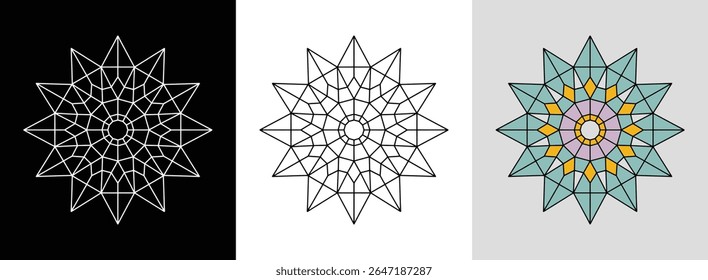 Abstract mandala with simple lines and bright color highlights, ideal for modern decorative art.