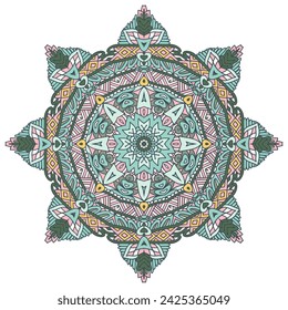 Resumen Mandala estrella vintage étnico sin patrón ornamental. Vector medallón meditación arte popular estilo escandinavo diseño en colores pastel