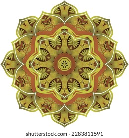 Abstract mandala textured green color with a combination of yellow gold lines