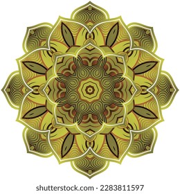 Abstract mandala textured green color with a combination of yellow gold lines