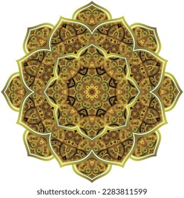 Abstract mandala textured green color with a combination of yellow gold lines