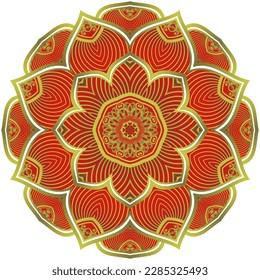 Abstract mandala with textured red color with golden lines