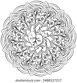 Abstract mandala with vector illustration on the theme of autumn, leaves and ornate patterns coloring page for design and creativity