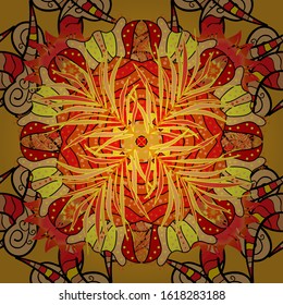 Abstract Mandala. Vector illustration. Oriental colored pattern on yellow, orange and red colors. Vintage decorative elements. Islam, Arabic, Indian, turkish, pakistan, chinese, ottoman motifs.
