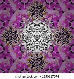 Abstract Mandala. Vintage decorative elements. Oriental colored pattern on neutral, violet and pink colors. Islam, Arabic, Indian, turkish, pakistan, chinese, ottoman motifs. Vector illustration.