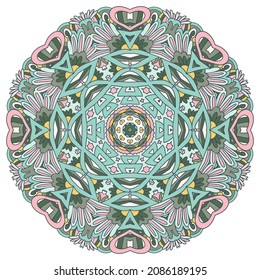 Abstract Mandala vintage ethnic seamless pattern ornamental. Vector medallion folk art style design in pastel colors