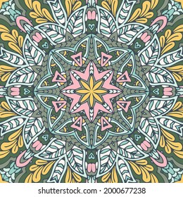 Abstract Mandala vintage indian textile ethnic seamless pattern ornamental. Arabesque surface design