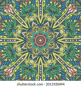 Abstract Mandala vintage indian textile seamless pattern ornamental. Vector floral art mandala. Spring and summer decorative esign medallion.