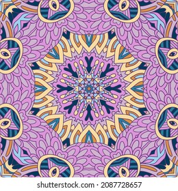 Abstract Mandala vintage indian textile ethnic seamless pattern ornamental. Arabesque surface design