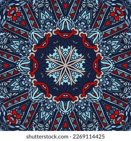 Abstract Mandala vintage indian textile ethnic seamless pattern ornamental. Vector colorful aztec geomertric art background. Esoteric symbol