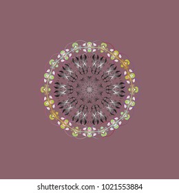 Abstract mandala or whimsical snowflake line art design. Isolated cute snowflakes on colorful background. Vector illustration.