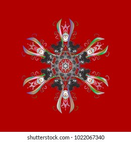 Abstract mandala or whimsical snowflake line art design. Isolated cute snowflakes on colorful background. Vector illustration.