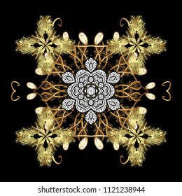 Abstract mandala or whimsical snowflake line art design. Isolated cute snowflakes on colorful background. Vector illustration.