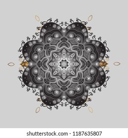 Abstract mandala or whimsical snowflake line art design. Isolated cute snowflakes on colorful background. Vector illustration.